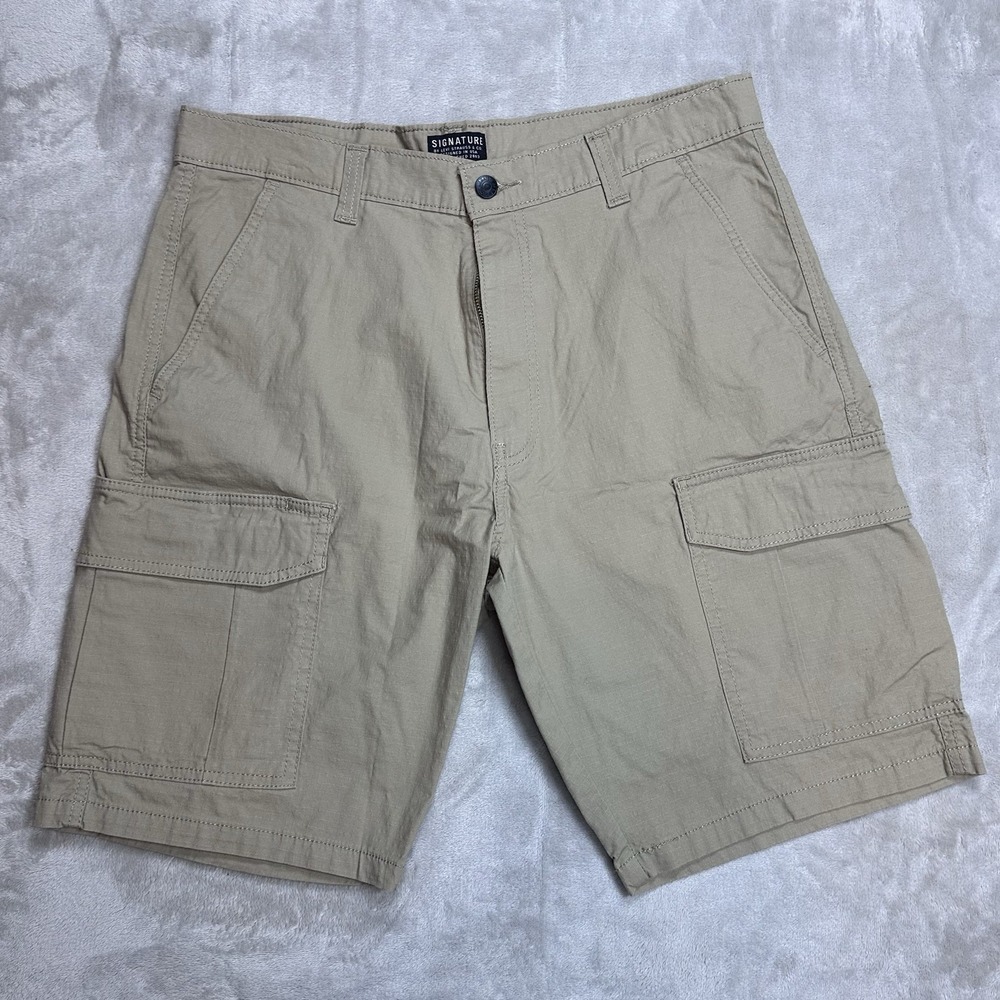 Levi Strauss Co~Signature~Mens~Khaki Cargo Shorts Cotton Casual Outdoor~Size 34